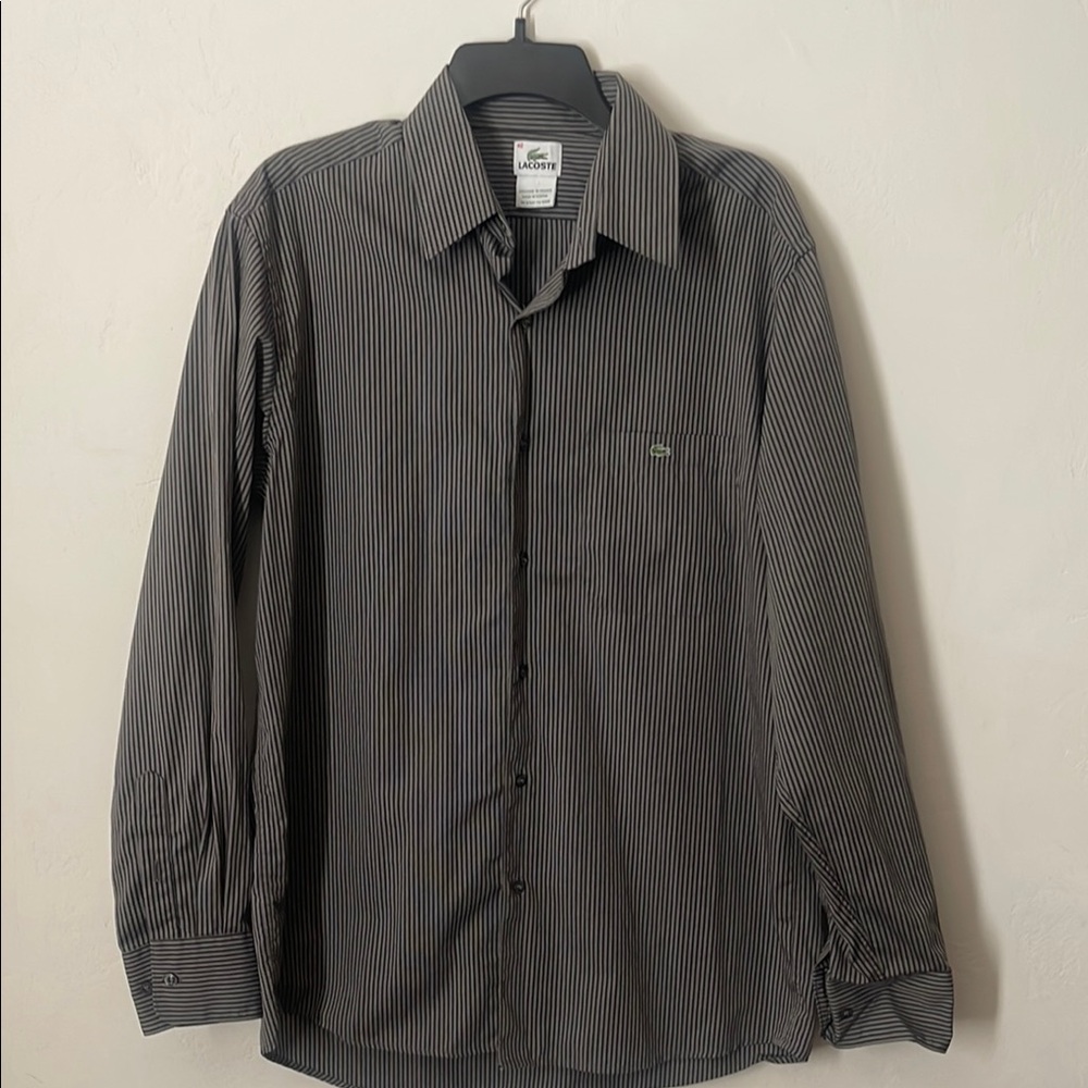 Lacoste Men's Black Striped Dress Shirt